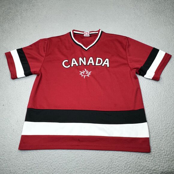 Team Canada Hockey Jersey Mens Small Red Teepee Maple Leaf V Neck Spell Out Logo - Picture 1 of 16
